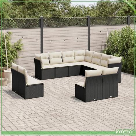 Salon de jardin 11 pcs - Modèle 3249655 - Résine tressée noire - Coussins blanc crème déhoussables - Rangements étanches (1/3)