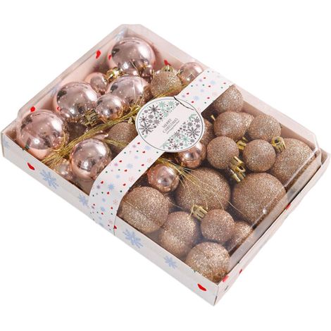 Decorazioni per feste di Natale, 42 palline di plastica, - Oro rosa