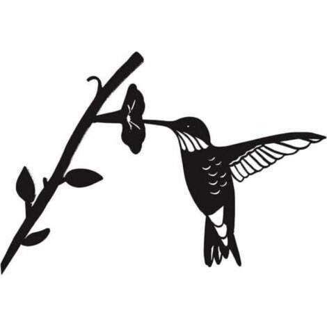Silhouette d'oiseau en métal - Silhouette d'oiseau en fer forgé noir, oiseau sur une branche, décoration murale colibri, convient pour la maison, le jardin, le patio, la terrasse et une utilisation en