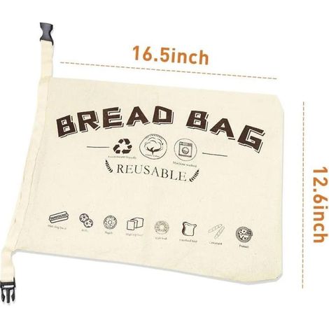 Sac à pain réutilisable en lin 43x31.5cm – Conservation fraîcheur, écologique et lavable