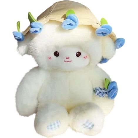 Coussin Peluche Mouton - Chapeau Bouquet de Roses - Décor Chambre Maison - Cadeau Occasion Spéciale - 1 Pièce (1/5)