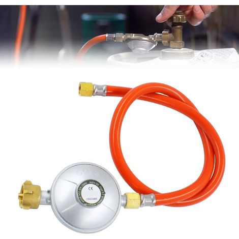 Régulateur de pression de gaz 50 mbar, tuyau de gaz avec régulateur de pression, tuyau de gaz 150 cm filetage gauche 1/4 pouce, pression de service, tuyau de gaz avec régulateur de pression pour barbe (1/5)