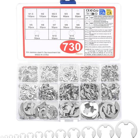 730 Pcs Circlips Assortiment, Anneau de Circlips Interne, E-Clip Externes (1/5)