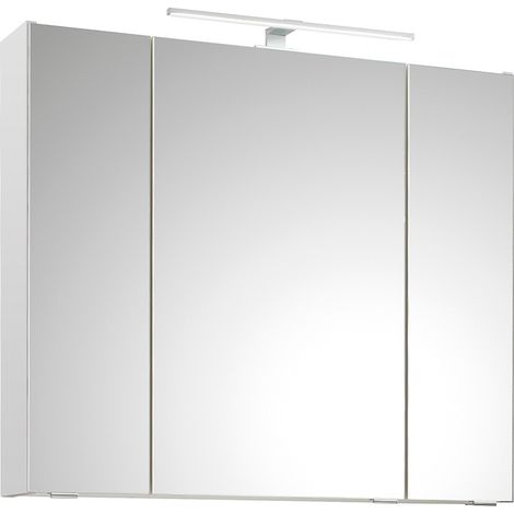 Badezimmer Spiegelschrank, 80cm breit, mit Aufsatzleuchte in Weiß Glanz QUEIMADOS-66, B/H/T ca. 80/70/16 cm (1/5)