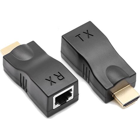 Extendeur HDMI HDTV 30m par Câble Réseau RJ45 – Transmetteur Récepteur HDMI Haute Définition pour TV Écran Projecteur 2 Pièces, Noir