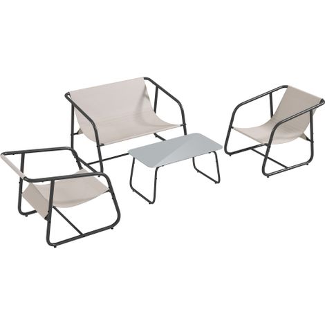 Ensemble meuble de jardin 4 pièces, beige, adapté pour balcon et patio, meuble extérieur design moderne pour terrasse (1/5)