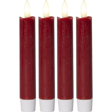 Bougies coniques LED Novaliv avec minuterie ROUGE 4 pièces intérieur 6 heures - VRAIE CIRE 15 cm de hauteur pour les bougies 2,2 cm de diamètre 2