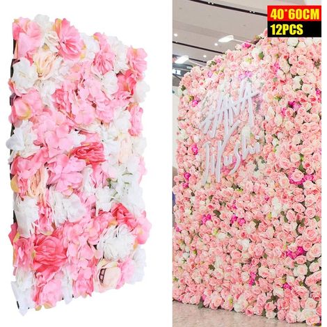 12-Stücke Künstliche Blumenwand Panel 60×40cm, DIY Seidenblumen Kunstblumen Rose+ Hortensie+ Dahlie für Hochzeit Dekor Party Hintergrund
