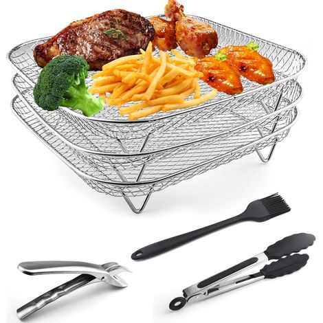 Air Fryer Rack Empilable,avec Pince Brosse et Pince Alimentaire Grille,3pcs (1/5)