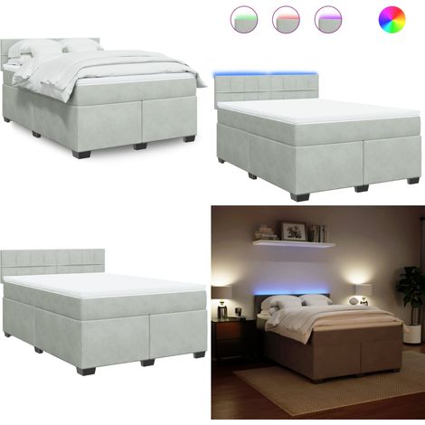 Boxspringbett mit Matratze Hellgrau 140x200 cm Samt - Boxspringbett - Samtbett - Doppelbett - Liegefläche 140x200cm - LED Beleuchtung - Home & Living