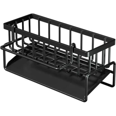 Panier de vidange ménager, support de rangement d'évier en acier inoxydable, peut égoutter, noir (1/5)