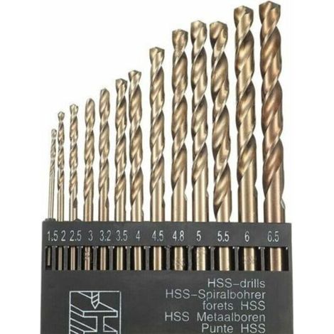 Pour une perceuse 13pcs M35 Hss Cobalt Gold Hss Jeu de forets hélicoïdaux pour perceuses métriques à grande vitesse 1,5 mm - 6,5 mm pour le perçage de l'acier inoxydable et du métal-DP