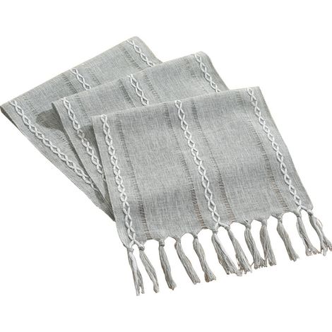 Chemin de table à pompons style bohème - Style maison de campagne - Lavable - Décoration de table pour fête, anniversaire, Saint-Valentin, mariage - Gris 33 x 183 cm (1/5)