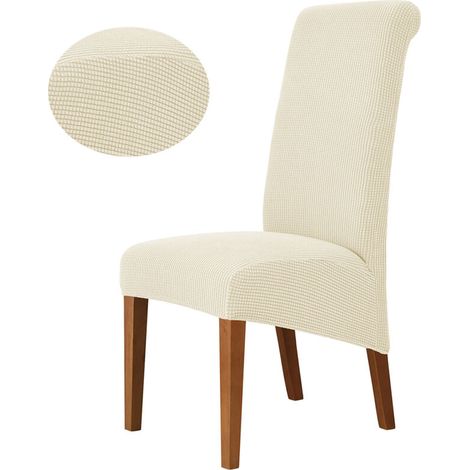 Chair Cover (Beige) 2Pcs-XL Dining Room Jacquard Stretch XL Removable Washable Chair Cover Universal Chair Protector for Wedding, Kitchen, Banquet-Large