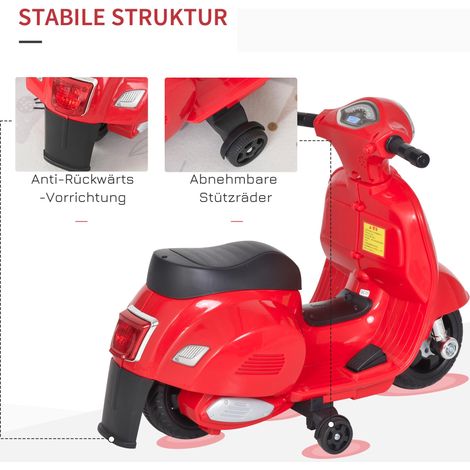 Moto électrique Vespa pour enfants, avec lumières LED et effets sonores, adaptée aux enfants de 18 à 36 mois, rouge. (1/5)