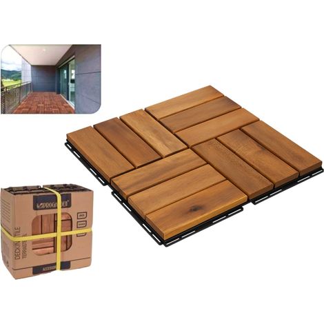 Akazienholz-Fliesen 11x Holzfliesen Klickfliese geölt mit Stecksystem Bodenfliese (1/5)