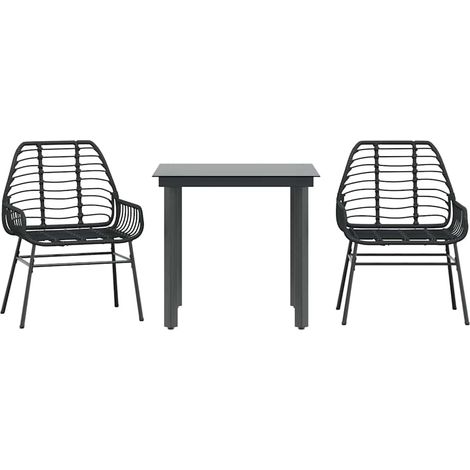 Ensemble à manger de jardin 3 pcs Mobilier de jardin noir résine tressée verre (1/5)