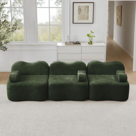 32D Hochdichtschaum 288x98x70cm – Modulares Sofa mit geschwungenen Armlehnen – Rutschfeste Unterseite und elastischer Bezug – Ideal fürs Wohnzimmer –Grün (1/5)
