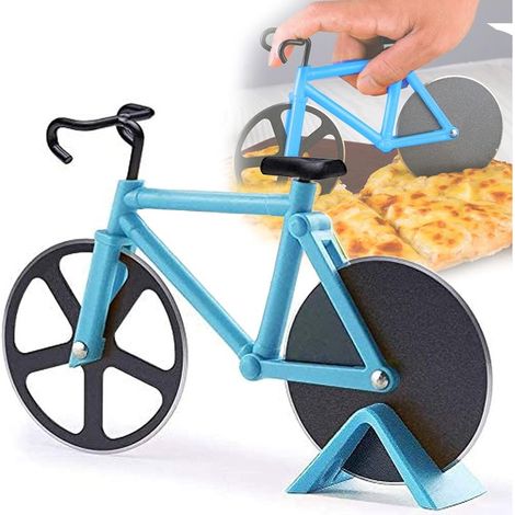 2pcs Coupe-pizza, Anti-adhésif en Acier Inoxydable Roulette à Pizza Vélo, Décoration Idéale et Cadeau, 19 cm, Bleu Foncé (1/5)