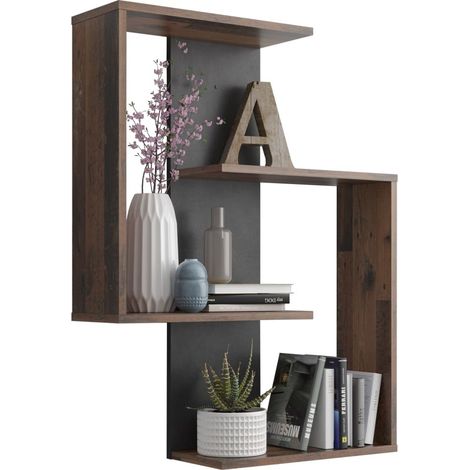 Étagère murale Couleur Bois Foncé Double inversée. Style, moderne et pratique (1/5)