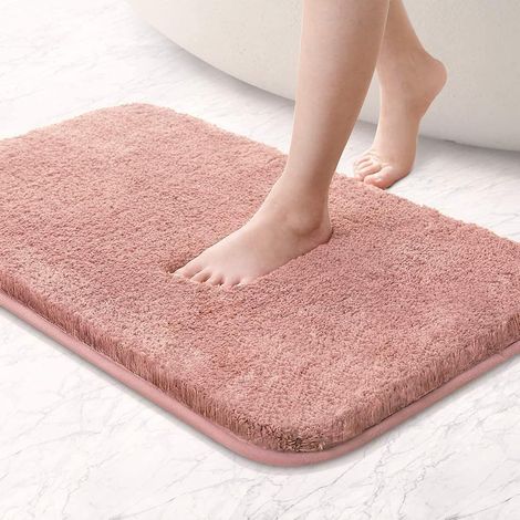 JSSEVN - Bathroom Mat, Non-Slip Microfiber Bath Mat, Soft Absorbent Machine Washable Shower Mat, Pink, 40x60cm (1/5)
