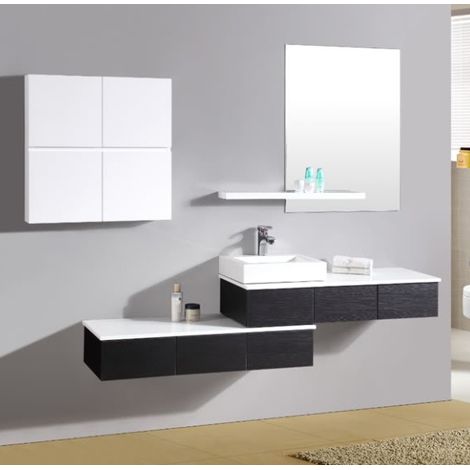 Bagno Italia Mobile Bagno 180cm arredo sospeso moderno colore wengè pensile specchiera e mensola inclusi Mobili (1/4)