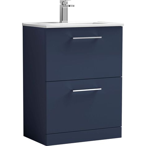 Balterley Bramshall Contemporary Bathroom 2 Soft Close Drawer & Minimalist Floor Standing Vanity Unit Basin, Midnight Blue, 600mm (1/4)