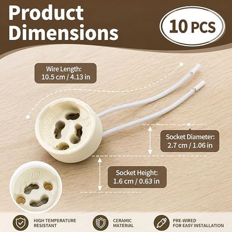 Douille Gu10 En Céramique, Culot Avec Câble Silicone 15cm 0,75 mm², Support Ampoule Résistant 250℃, Connecteur Lampe 250V 2A pour LED Halogène Éclairage Rail Spot Encastré (1/4)