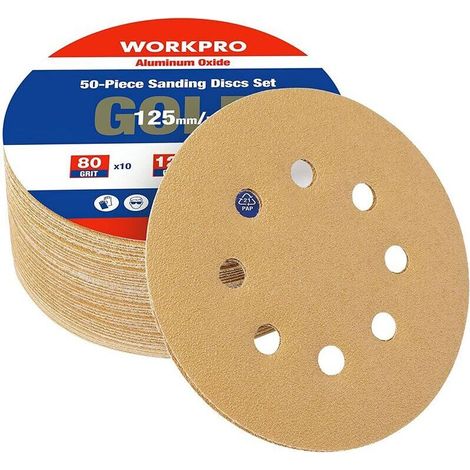 Disques abrasifs 125mm – Lot de 50 pièces – Assortiment grains 80/120/240 – Résistance 3x supérieure pour ponçage métal et bois