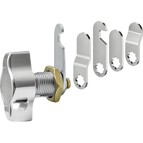 Serrure à came sans clé 16 mm Verrou tournant universel pour armoires métal bois avec 4 languettes interchangeables Installation facile pour casiers meubles vestiaires (1/5)