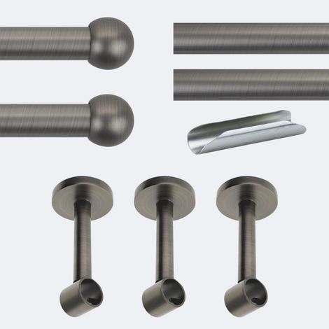 Kit de tringle à rideaux Carbone 300cm Diam.20mm Embout Boule - Fixation Mur - Boulet (1/3)