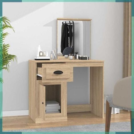 816763 Coiffeuse avec miroir chêne sonoma 90x50x132,5 cm (1/5)