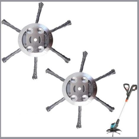 Tête de coupe-bordures en fil d'acier, 2 têtes de coupe-bordures à 6 têtes, tête de coupe-bordures universelle avec brosse en fil d'acier massif (1/5)