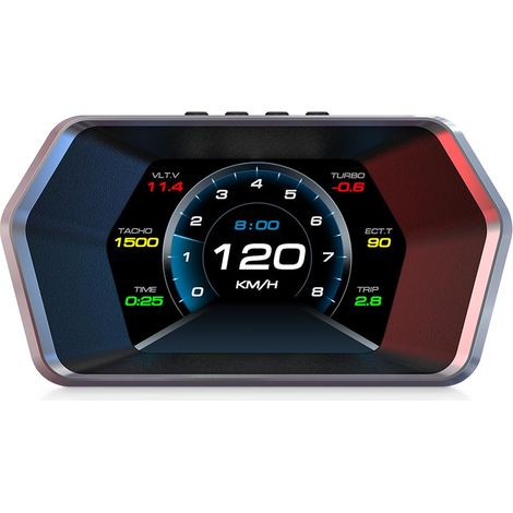P17 Display Head-Up per auto, display GPS OBD2, tachimetro digitale MPH/KMH, con giri/min, temperatura dell'acqua, volt, pressione turbo, allarme di velocità eccessiva, indicatore, regolazione