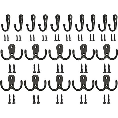 Crochet Murale - En Alliage De Zinc - Noir Mat - Pour Vestiaire Chambre Salon - Fixation Murale Ou Sur Étagère - Lot De 3 Pièces (1/5)