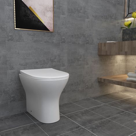 AICA Modern Back To Wall Toilet Short Projection Soft Close Seat Bathroom WC