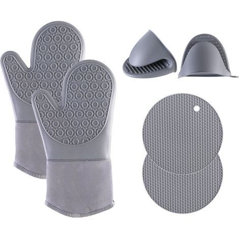 Set di 6 presine e guanti da forno in silicone resistente, adatti ai piani cucina, con elevata resistenza al calore e impugnatura antiscivolo testurizzata (grigio) (1/5)