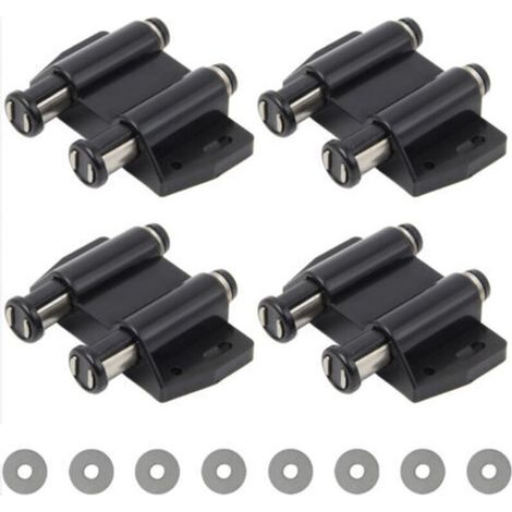 Set di 4 chiusure magnetiche a doppia pressione con meccanismo a pressione, chiusura magnetica a molla per ante di armadi e cassetti, chiusura in plastica con viti (nera)
