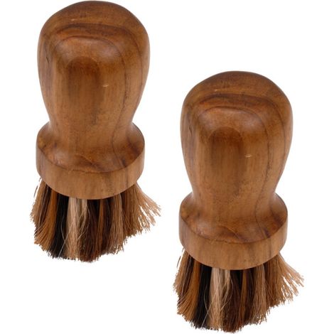 Lot 2 mini brosses en bois de teck & poils de vache foncés - MAGGIE 02 (1/4)
