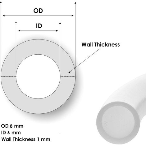 Tubo PTFE (Teflon®) – alta temperatura e chimica – rotoli da 5 m - Misura: Ø 6 × 8 mm x 5m