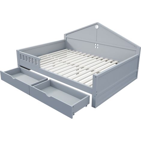Letto singolo 140x200 cm grigio con LED, 2 cassetti e rete a doghe (1/5)