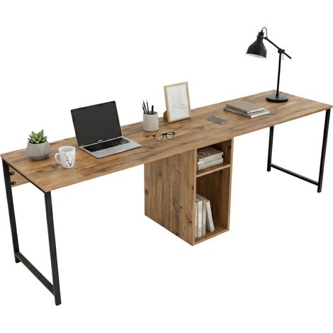 Dmora - Schreibtisch Caprioli, Mehrzweckschreibtisch, Bürotisch für PC, Eckschreibtisch, 240x60 h74 cm, Kiefer und Schwarz