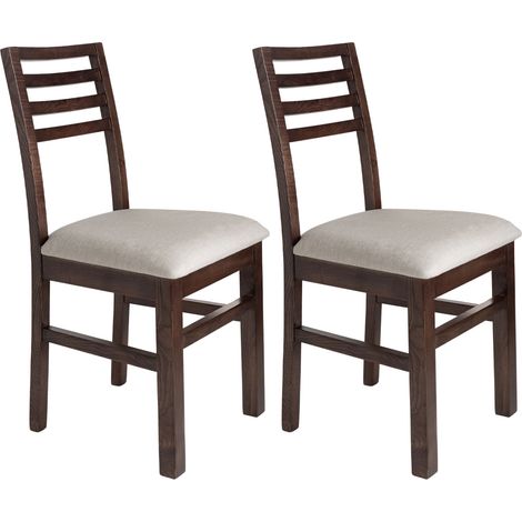 Lot de 2 chaises en hêtre chêne foncé assise tissu beige - LOUISE