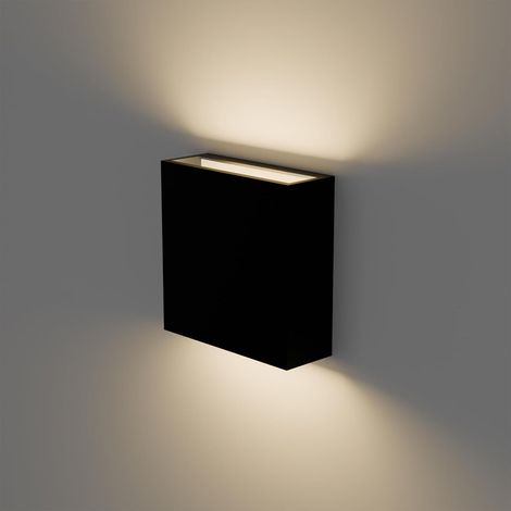 Aplique de pared LED moderno, iluminación exterior superior/inferior, aluminio negro, resistente al agua, 3000K, para pasillos y porches. (1/4)