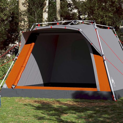 vidaXL Tienda campaña cabaña 4 personas apertura rápida gris naranja (1/5)