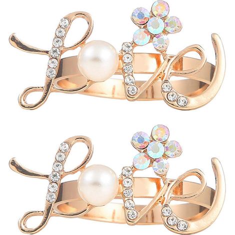 2er-Set luxuriöse Metall-Serviettenringe mit Strassperlen zum Valentinstag, verziert mit Schnallen für Serviettenhalter, Tischdekoration für Hochzeiten und Partys