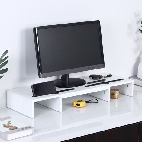 Support double ecran hauteur reglable blanc