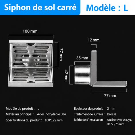 Bonde de sol murale en L en acier inoxydable pour tuyau de 50 mm 50 réf 9579 16 × 9 × 15 cm 410 g – Livraison gratuite