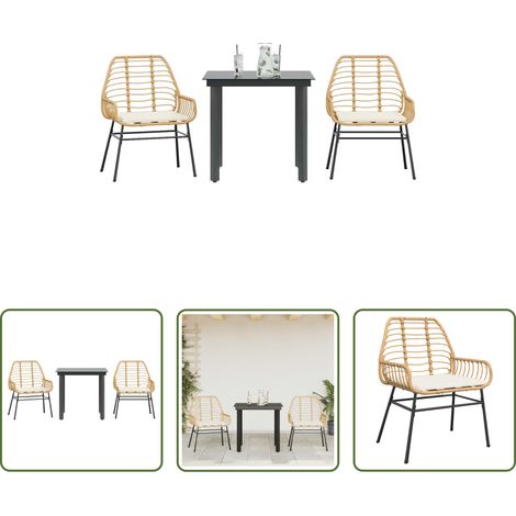vidaXL Juego de comedor jardín 3 piezas cojines ratán sintético marrón (1/5)