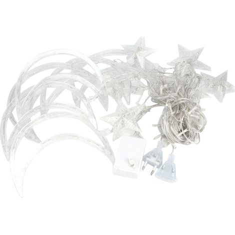 Guirlande lumineuse rideau étoile et lune 2,5 m, 138 LED, lampe décorative d'intérieur, prise UE 220 V, lumière blanc chaud (1/5)